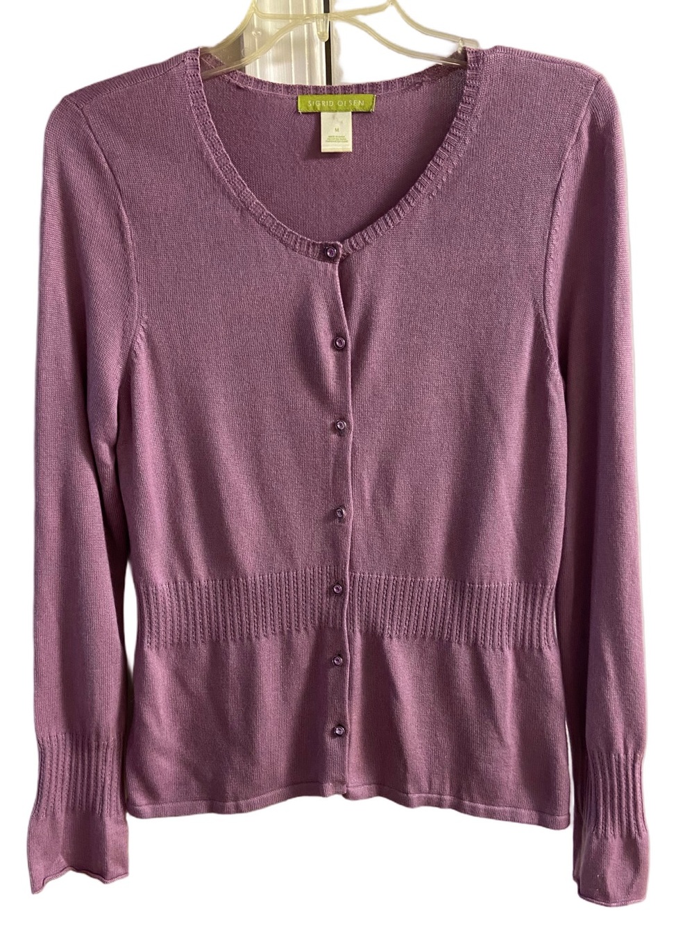 Sigrid Olsen Dusty Lavender Button-Front Cardigan Silk Blend Medium - Picture 3 of 8